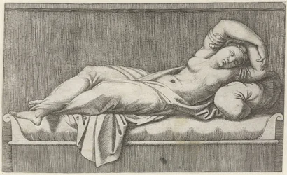 Cleopatra semi-nuda sdraiata su un letto