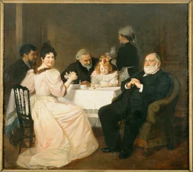 Francisque Sarcey, critico letterario, a casa della figlia di Adolphe Brisson ... (dipinto su tela)