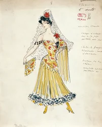 Francia, Parigi, Schizzo di costume per ballerini di flamenco per Carmen di Georges Bizet