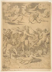 Galatea che cavalca in una conchiglia trainata attraverso l