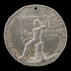 Figura laureata che tiene una linea a piombo (retro)