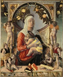 Madonna con bambino circondata da otto angeli ...