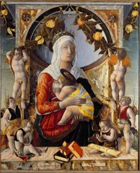 Vergine e bambino circondati da 8 angeli