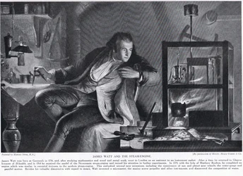 James Watt e la macchina a vapore, illustrazione da «Hutchinson