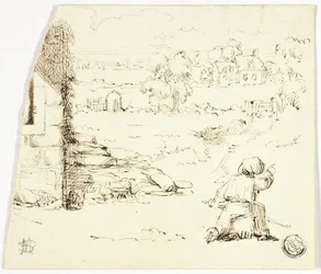 Paesaggio con ragazzo in primo piano