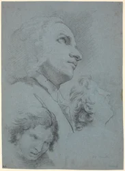 Foglio di studio con tre teste. Studio per "Il miracolo di San Giuseppe Calasanz"