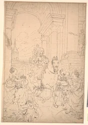 Bozzetto per il dipinto: Danimarca e Norvegia rendono omaggio a Chr. VI (bruciato con Christiansborg 1794)