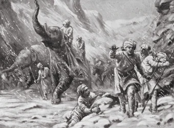 Il primo successo di Mahmud di Ghazni, 1000 d.C. (litografia)