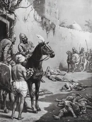 La fine dei monaci buddisti, 1193 d.C. (litografia)