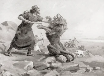 Tiglath-Pileser che uccide un leone, da Hutchinson