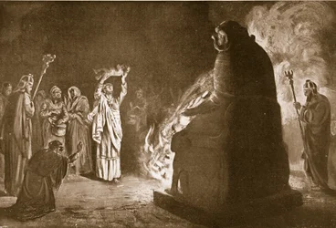 Un sacrificio fenicio a Moloch, illustrazione da "Hutchinson