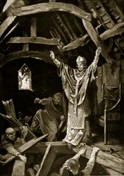 Crollo del pavimento a Calne, 978, illustrazione da "Hutchinson