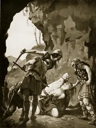 Costantino II ucciso dai danesi, 881 d.C., illustrazione da "Hutchinson