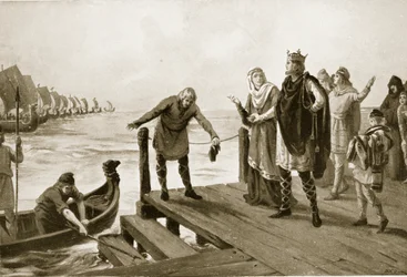 Edgar il pacifico che tiene una rassegna navale, illustrazione da "Hutchinson