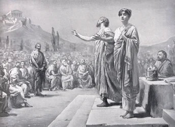 Pericle che implora Aspasia, illustrazione da "Hutchinson