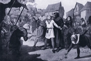 Il paggio di Richards desta sospetti nella piazza del mercato di Erdburg AD1192