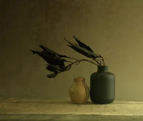 Natura morta minimalista con foglie