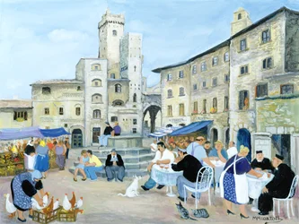 pranzo in una piazza del mercato, Toscana