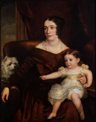 Madre e figlio con cane bianco in un interno, 1815-66 circa (olio su tela)