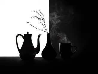 Natura morta di caffè in bianco e nero