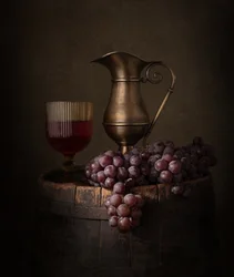 Natura morta rustica con vino