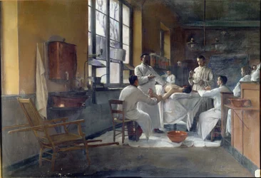 Il professor Edmond Delorme (1847-1929) che dimostra la decorticazione polmonare agli studenti al Val de Grace nel 1894
