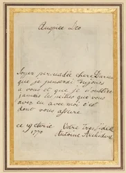 Lettera autografa a Thérèse o Barbe Durieux, datata 19 aprile 1770