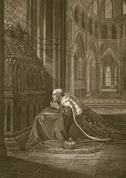 Luigi VII, re di Francia, davanti alla tomba di Beckett, inciso da W. Sharp, illustrazione da 