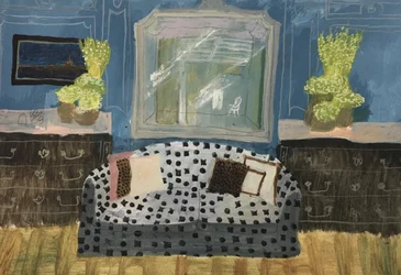 Interno con Сanapé Blue, 2019 (acquerello su carta)