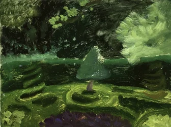 Paesaggio con giardino verde a Londra, 2019 (olio su carta)
