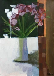 Natura morta con fiori Bordeaux, 2019 (acrilico e acquerello su carta)
