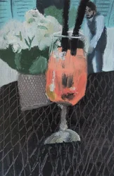 Natura morta con Aperol a Roma, 2019 (olio su carta)