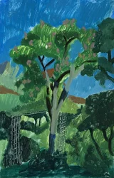 Paesaggio turco con albero, 2019 (olio su carta)