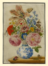 Vaso cinese con rose, papaveri e garofani