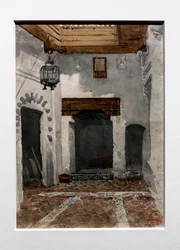 Interno della casa dove abbiamo trascorso i primi giorni a Tetouan, intorno al 1860 (acquerello su carta)