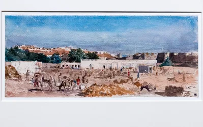 Paesaggio nordafricano, dopo il 1862 (acquerello su traccia preparatoria a grafite su carta vergata spessa)