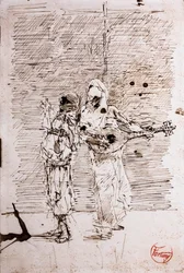 Due musicisti arabi, 1871 circa (penna e inchiostro nero su carta)