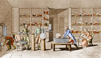 Antoine Laurent de Lavoisier (1743-1794), chimico francese, fa un esperimento sulla respirazione dell