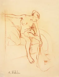 Donna nuda seduta su un letto, primo terzo del XX secolo