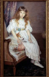 La bambina con il cane bianco o ritratto di Adeline Poznanska. Dipinto di Marie Louise Catherine Breslau (1856-1928) 1891