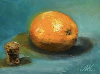 Natura morta con arance e sughero
