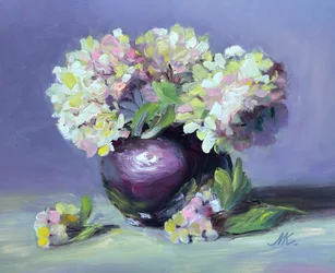Ortensie in stile pittorico in un vaso