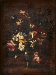 Natura morta di fiori in un vaso di vetro