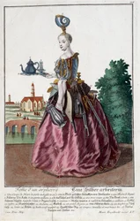 Mestiere: Donna con un pesce rosso (incisione di Martin Engelbrecht in 
