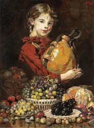 Monarosa, figlia del pittore, come venditrice di frutta