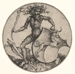 Scudo con levriero tenuto da uomo selvaggio, ca. 1435-1491