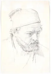 Ritratto di uomo barbuto, di tre quarti verso destra, con fez