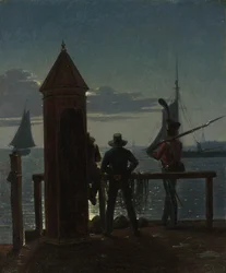 Veduta dalle mura della cittadella a Copenaghen al chiaro di luna
