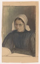 Donna che legge in abito tradizionale di Gooise