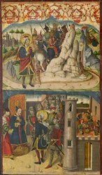 San Cristoforo incontra Satana, San Cristoforo davanti al Re di Licia, 1480-85